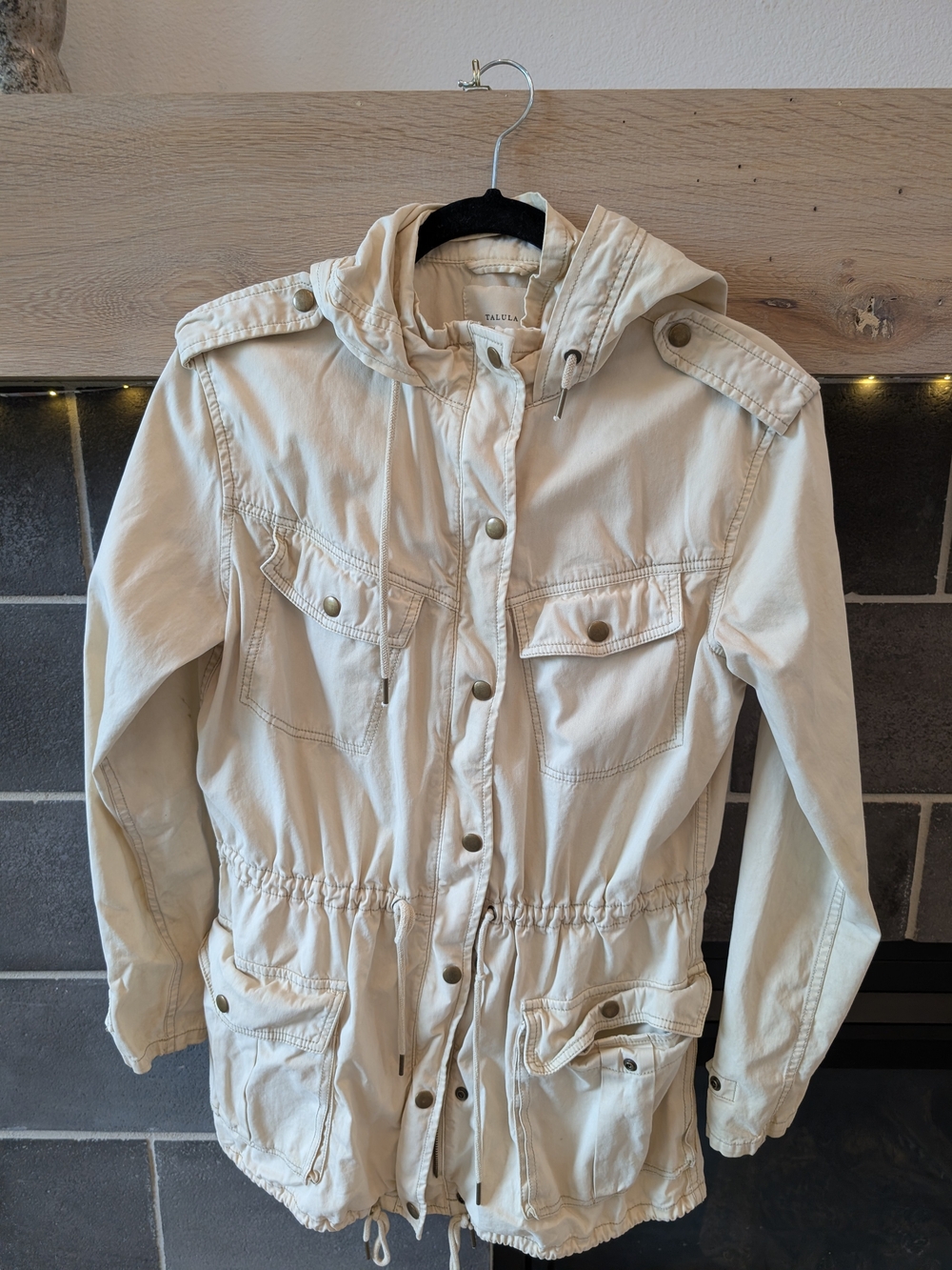 Talula Cream Hooded Utility Jacket with Drawstring Waist